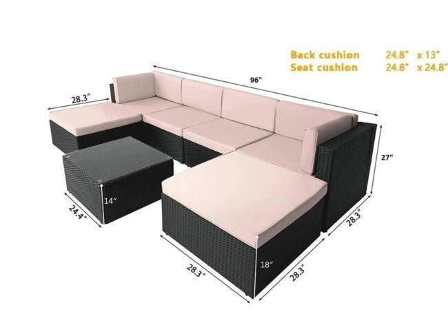 7-Piece Rattan & Wicker Sectional Set (Black/Cream) - Image 2