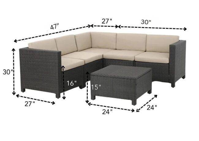 DEVOKO 3 Pieces Outdoor Furniture Patio Sectional Sofa (Dark Brown and Cream) - Image 2