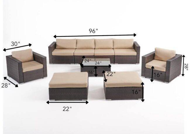 DEVOKO Outdoor Sectional Sofa Set (Dark Brown/Cream) - Image 2