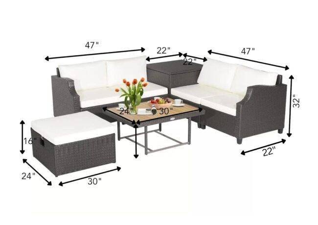 DEVOKO 5 Piece Wicker Patio Furniture Set (Dark Brown/Off-White) - Image 2