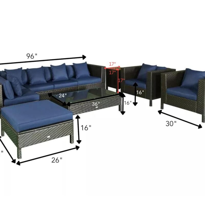 DEVOKO 7-Piece Outdoor Patio Conversation Set: Dark Brown & Navy Blue - Image 2
