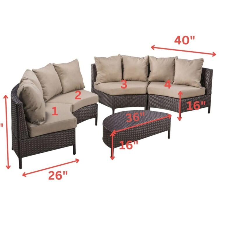 DEVOKO Oval Shape Patio Furniture Set (Dark Brown/Cream) - Image 3
