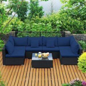 DEVOKO Patio Sectional Sofa Set (Black/Blue)