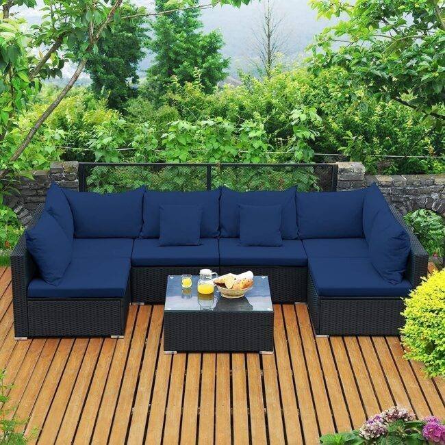 DEVOKO Patio Sectional Sofa Set (Black/Blue)