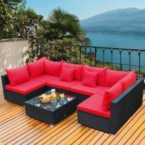 DEVOKO Patio Sectional Sofa Set (Black/Red)
