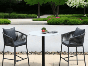 DEVOKO 3 Piece Patio Rope Bar Furniture Set For Outdoor Indoor (Grey)