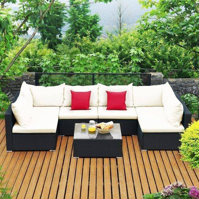 DEVOKO Patio Sectional Sofa Set (Black/White)