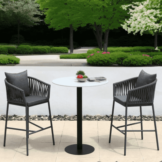 DEVOKO 3 Piece Patio Rope Bar Furniture Set For Outdoor Indoor (Grey)