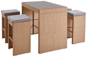 DEVOKO 5-Piece Wicker Counter Height Dining Bar Set with Stools and Glass Table for Backyard(Beige & Grey)