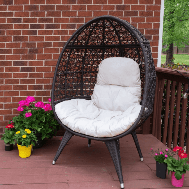 DEVOKO Wicker Egg Chair (Dark Brown/White) - Image 6