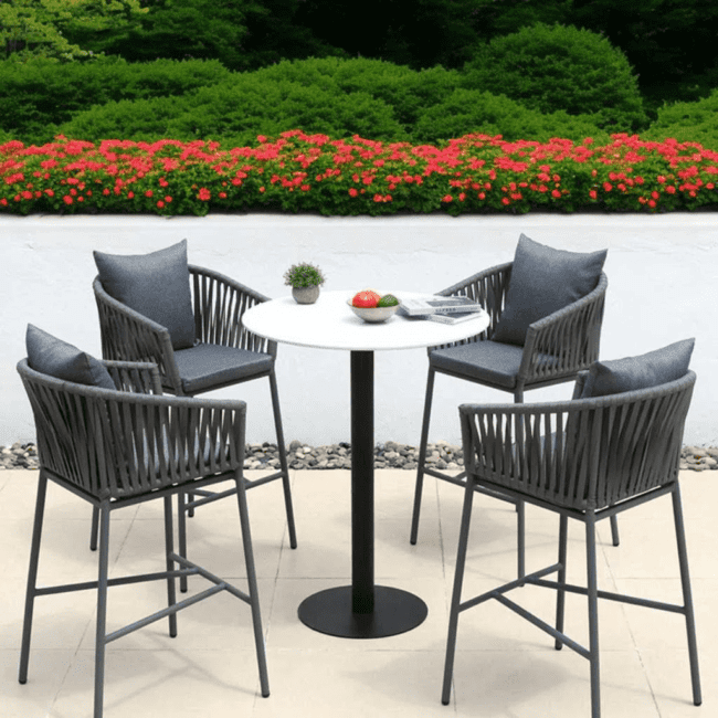 DEVOKO 5 Piece Patio Rope Bar Furniture Set For Outdoor Indoor (Grey)