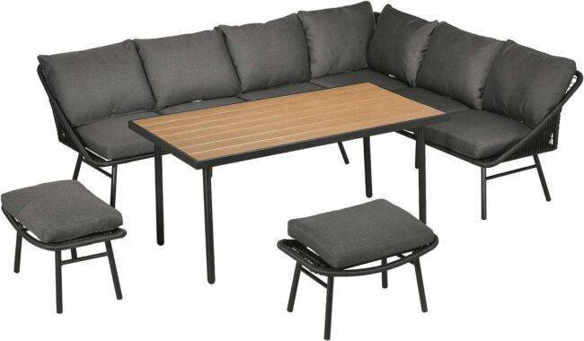 DEVOKO Outdoor Dining Sectional Sofa with Table and Chair, All Weather Rope Conversation Set - Image 4