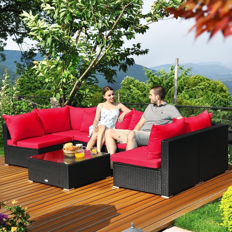 DEVOKO Patio Sectional Sofa Set (Black/Red) - Image 3