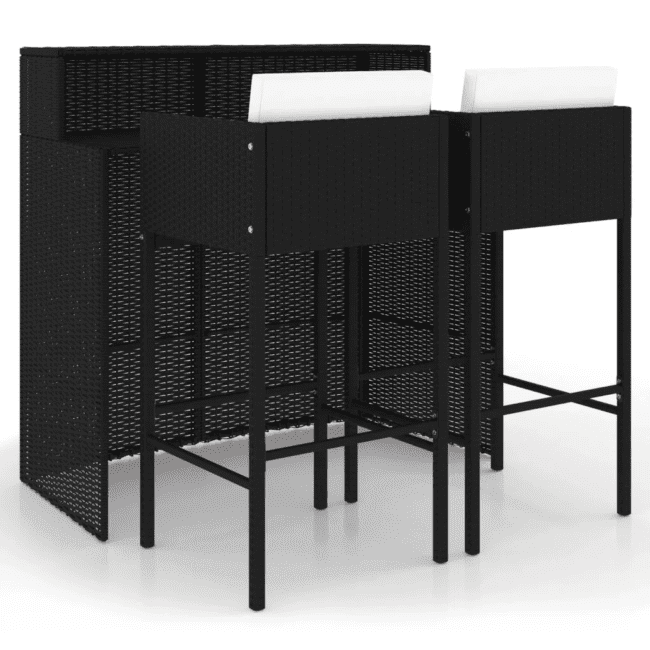 DEVOKO 3 Piece Outdoor Patio Bar Set With Counter Heighted Table (Black & White) - Image 4