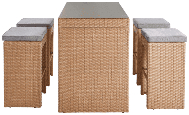 DEVOKO 5-Piece Wicker Counter Height Dining Bar Set with Stools and Glass Table for Backyard(Beige & Grey) - Image 4