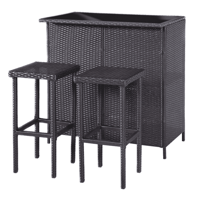 DEVOKO 3 Piece Wicker Patio Outdoor Bar Set With Table & 2 Stools (Dark Brown) - Image 6