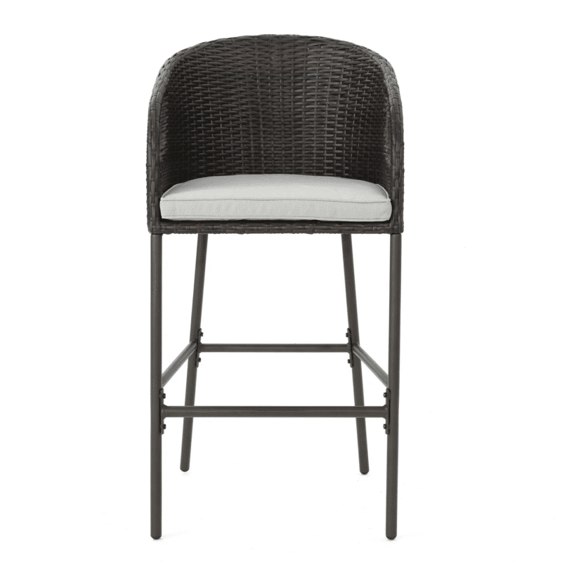 DEVOKO Outdoor Wicker Bar Stools Set of 2, Patio Rattan Furniture with Cushions(Dark Brown & Off-white) - Image 3