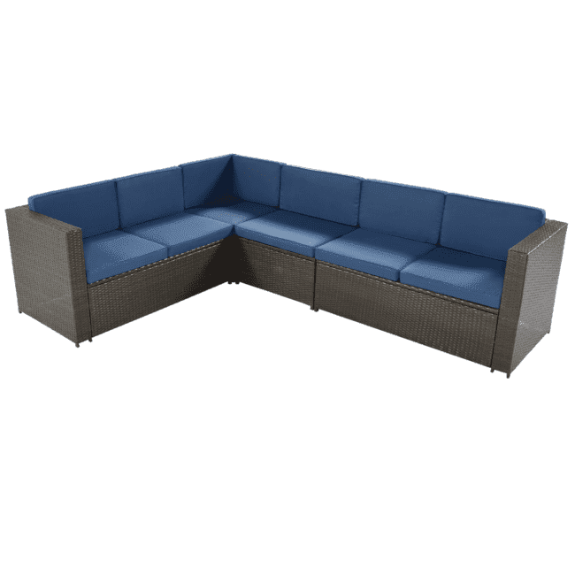 DEVOKO 7-Piece Outdoor Wicker Sectional Sofa with Thick Cushions(Dark Brown & Blue) - Image 3