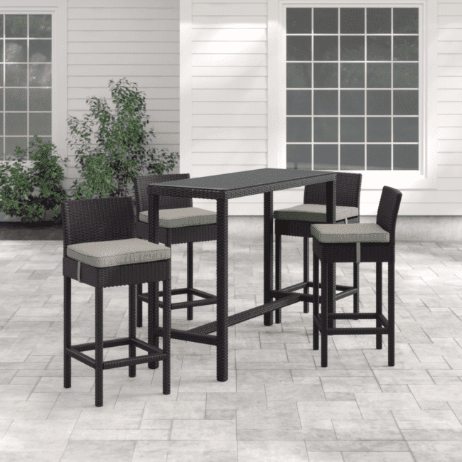 DEVOKO 5 Piece Patio Wicker Dining Bar Set Outdoor Rattan Furniture with Rectangle Table and Chairs (Dark Brown & Beige) - Image 6