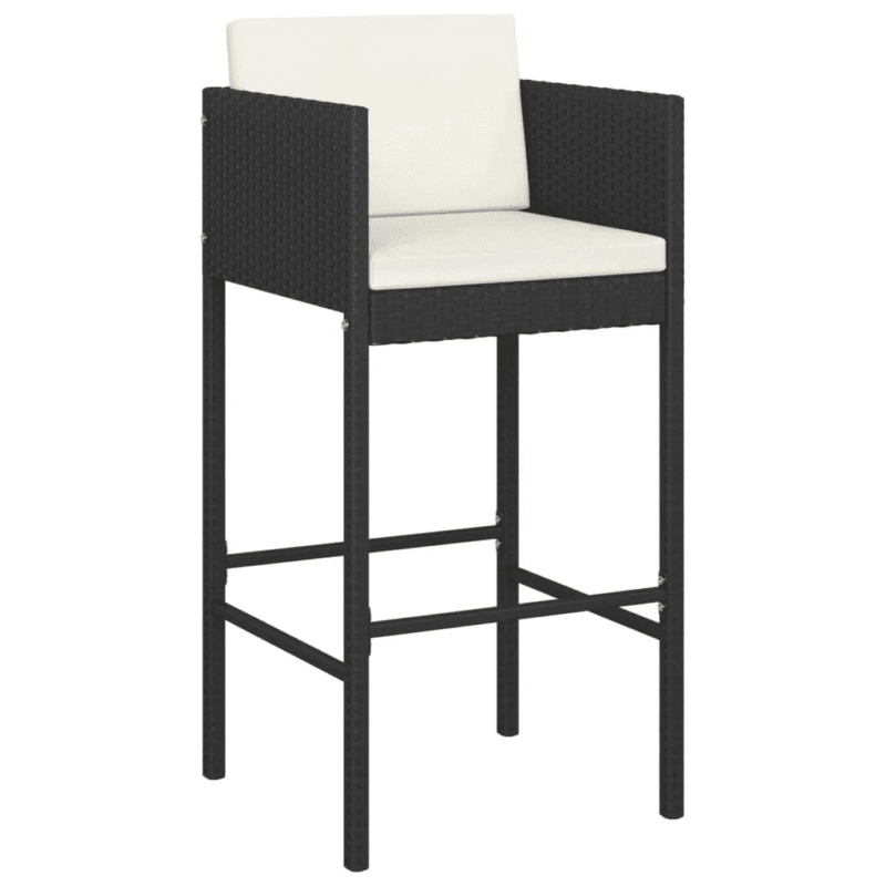 DEVOKO 7 Piece Outdoor Wicker Dining Bar Set Patio Furniture Stools with Cushions(Black & White) - Image 5