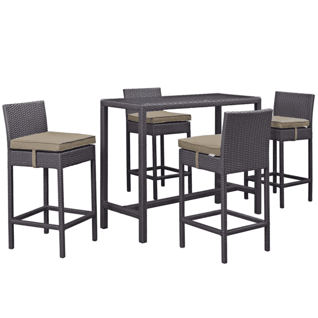 DEVOKO 5 Piece Patio Wicker Dining Bar Set Outdoor Rattan Furniture with Rectangle Table and Chairs (Dark Brown & Beige) - Image 5