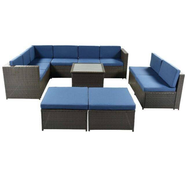 DEVOKO 7-Piece Outdoor Wicker Sectional Sofa with Thick Cushions(Dark Brown & Blue) - Image 4