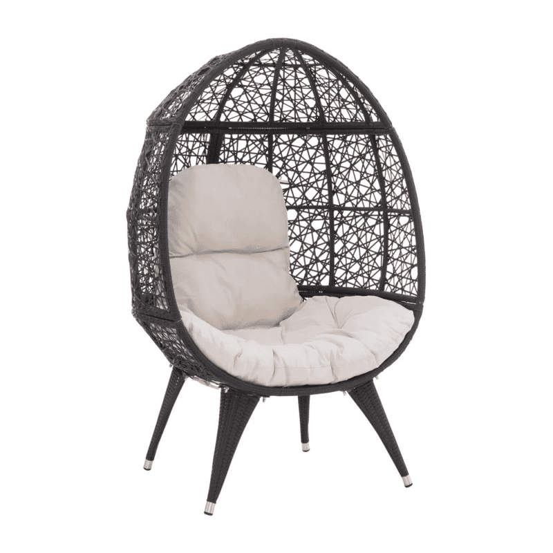 DEVOKO Wicker Egg Chair (Dark Brown/White) - Image 5