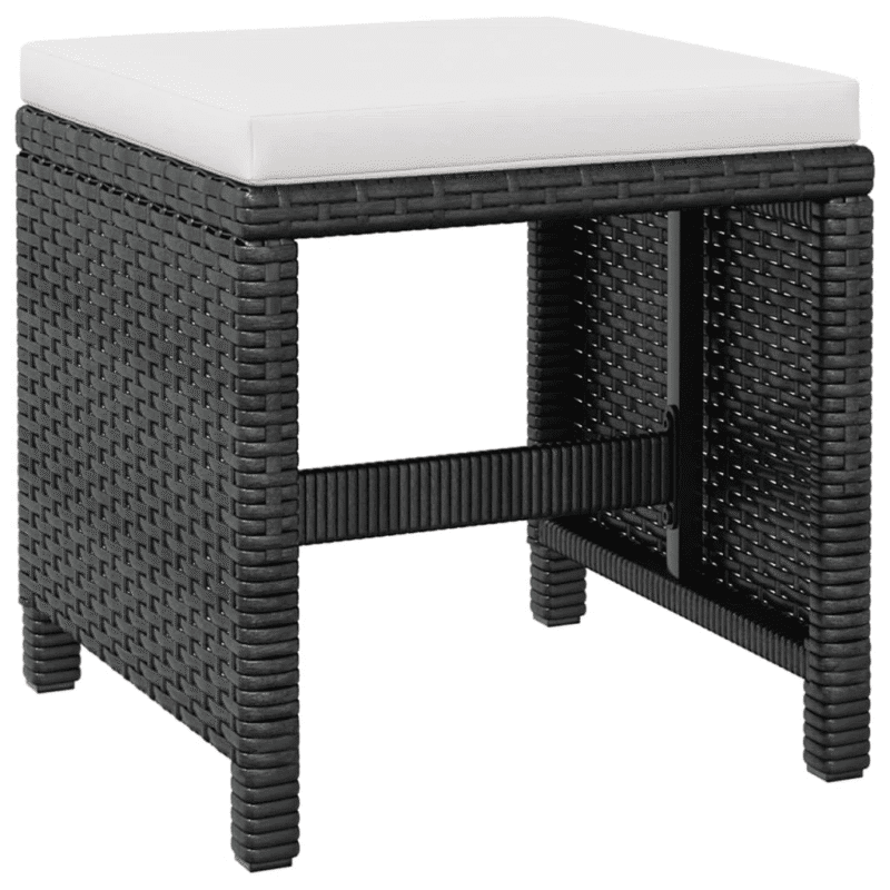 DEVOKO 5 Piece Rattan Wicker Patio Dining Set Furniture With Ottoman & Wood Top Table (Black & White) - Image 5