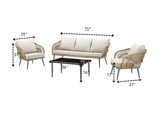 DEVOKO Rope Conversation Loveseat Set (Beige/Cream) - Image 2