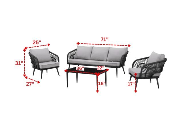 DEVOKO Rope Conversation Loveseat Set (Black /Light Grey) - Image 2