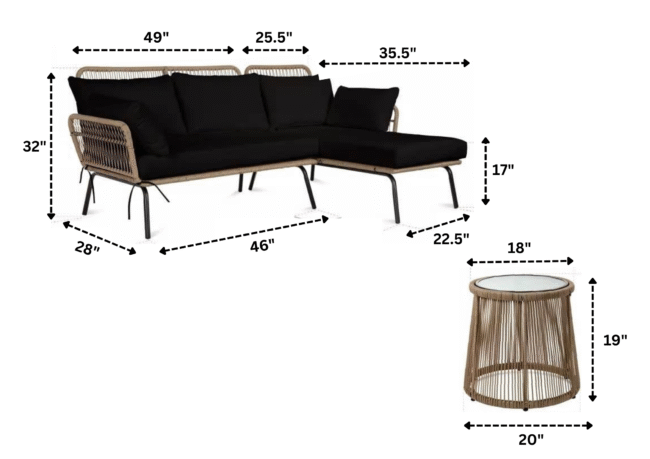DEVOKO L-Shaped Conversation Sofa Set (Beige/Black) - Image 2