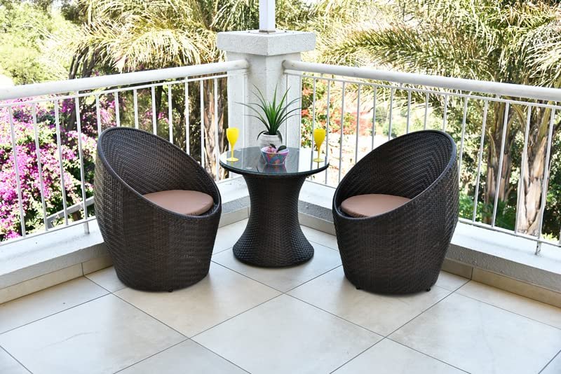 DEVOKO Outdoor Wicker Furniture Set with Cushions (Dark Brown/Cream)