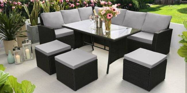DEVOKO 6-Piece Patio Furniture Set - Black & Grey Outdoor Dining Conversation Set