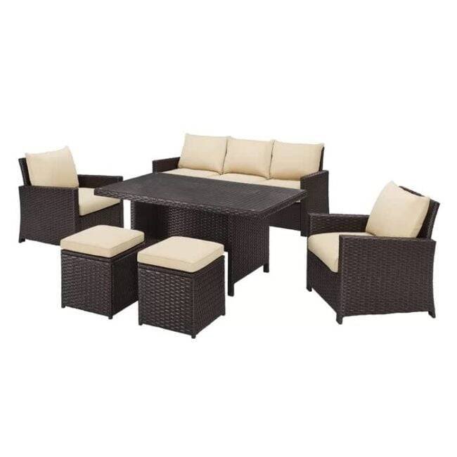 DEVOKO Outdoor All-Weather Wicker Rattan Sofa Set (Dark Brown & Cream)