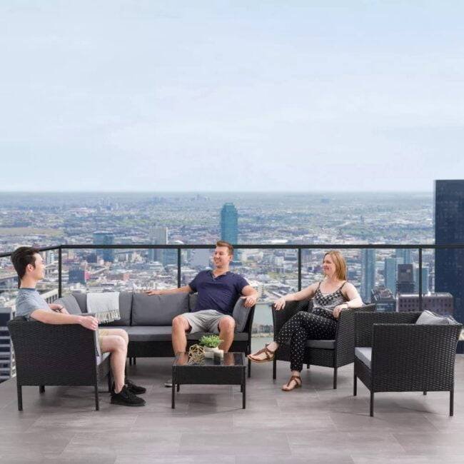 DEVOKO 5-Piece Outdoor Patio Conversation Set - Black & Dark Grey