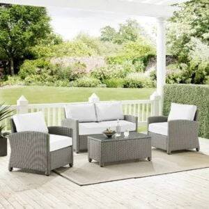 Devoko 4PCS Patio Wicker Furniture Set(Silver Grey & White)