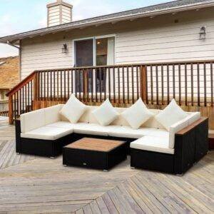 DEVOKO 6-Seater Outdoor Wicker Sectional Sofa Set (Black/Cream)