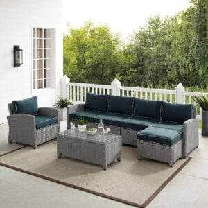 DEVOKO Outdoor Sectional Sofa Set - Grey & Navy Blue