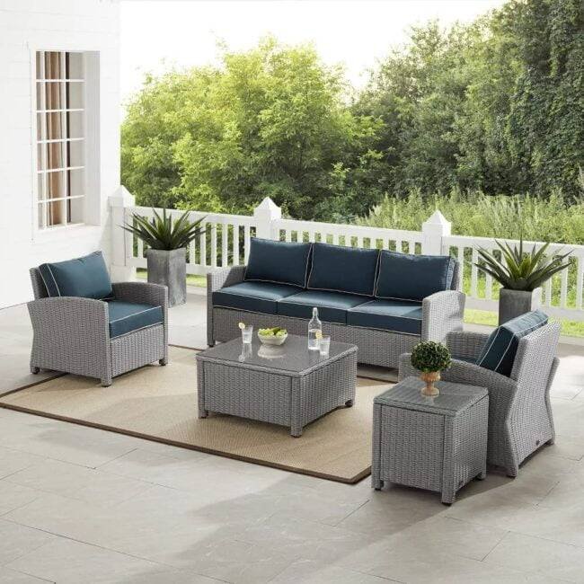 DEVOKO Outdoor Patio Furniture Set - Silver & Navy Blue