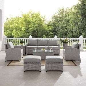 DEVOKO 7Pcs Outdoor Wicker Sectional Patio Furniture Set (Silver/Grey)