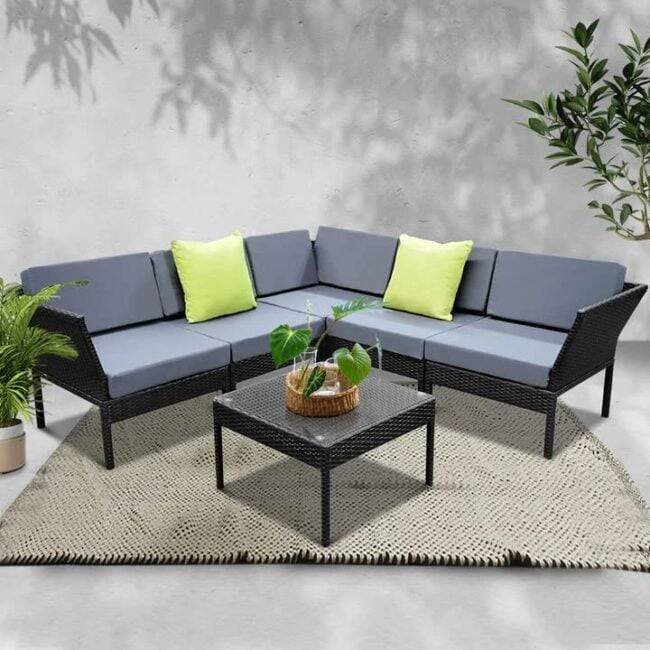 DEVOKO 3PCS L-Shape Outdoor Patio Furniture (Black & Grey)