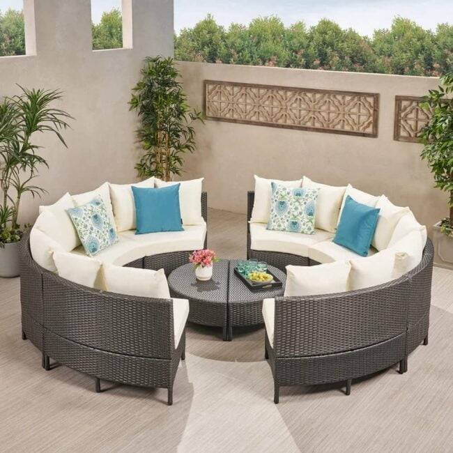 DEVOKO Oval 10PCS Patio Furniture Set (Dark Brown & Light Cream)