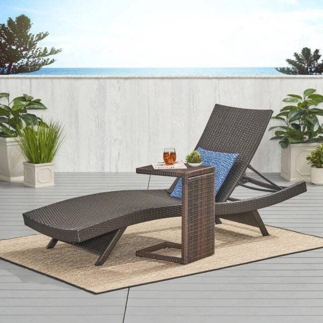 Waterproof Wicker Rattan Lounge Sunbed - Dark Brown