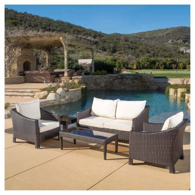 DEVOKO 5 Piece Patio Furniture Set (Dark Brown/Cream)