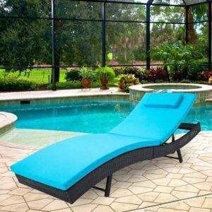 DEVOKO Waterproof Wicker Sun Lounger Sofa in Black & Sky-blue