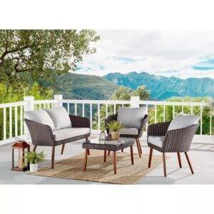 DEVOKO 4 Piece Waterproof Patio Furniture Set (Dark Brown/Grey)