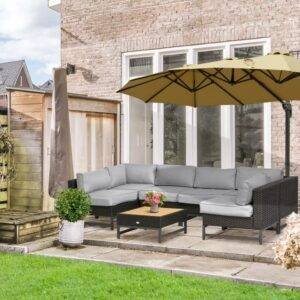 DEVOKO 5 Piece L Shape Sectional Patio Set (Black/Grey)