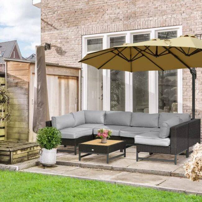 DEVOKO 5 Piece L Shape Sectional Patio Set (Black/Grey)