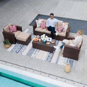 DEVOKO Waterproof Sectional Sofa Set (Dark Brown/Cream)