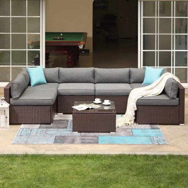 DEVOKO Garden Conversation Sofa Set (Dark Brown/Grey)